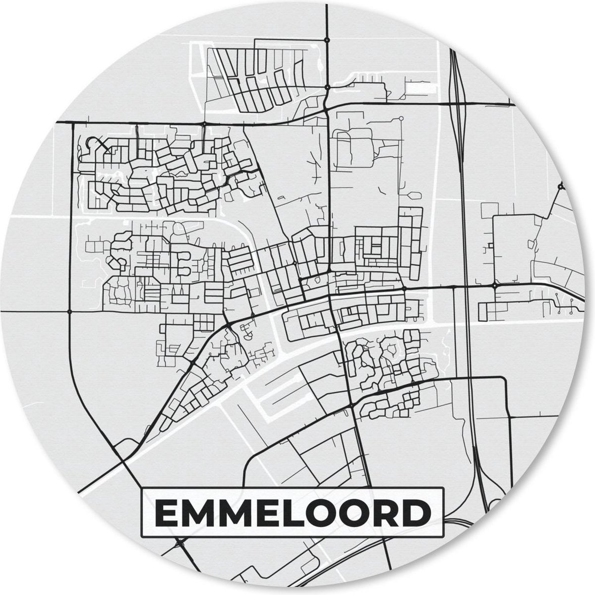 Muismat rond 40x40 cm - Mousepad Stadskaart - Emmeloord - Grijs - Wit - Ronde muismatten