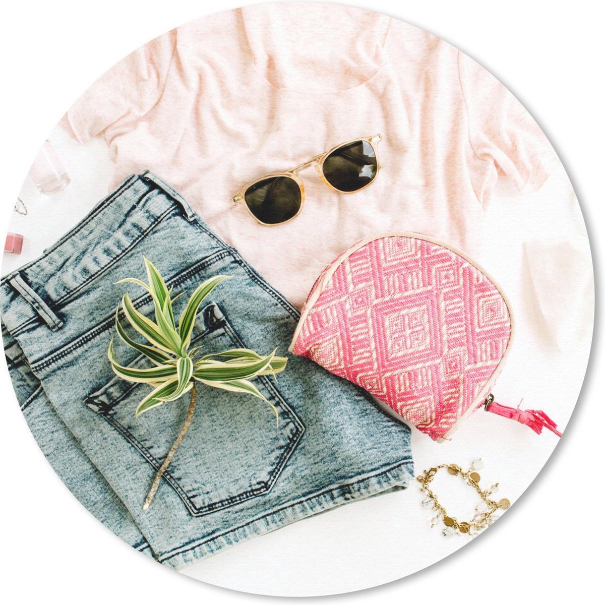 Muismat rond 50x50 cm - Mousepad Tropical - Roze - Shirt - Ronde muismatten
