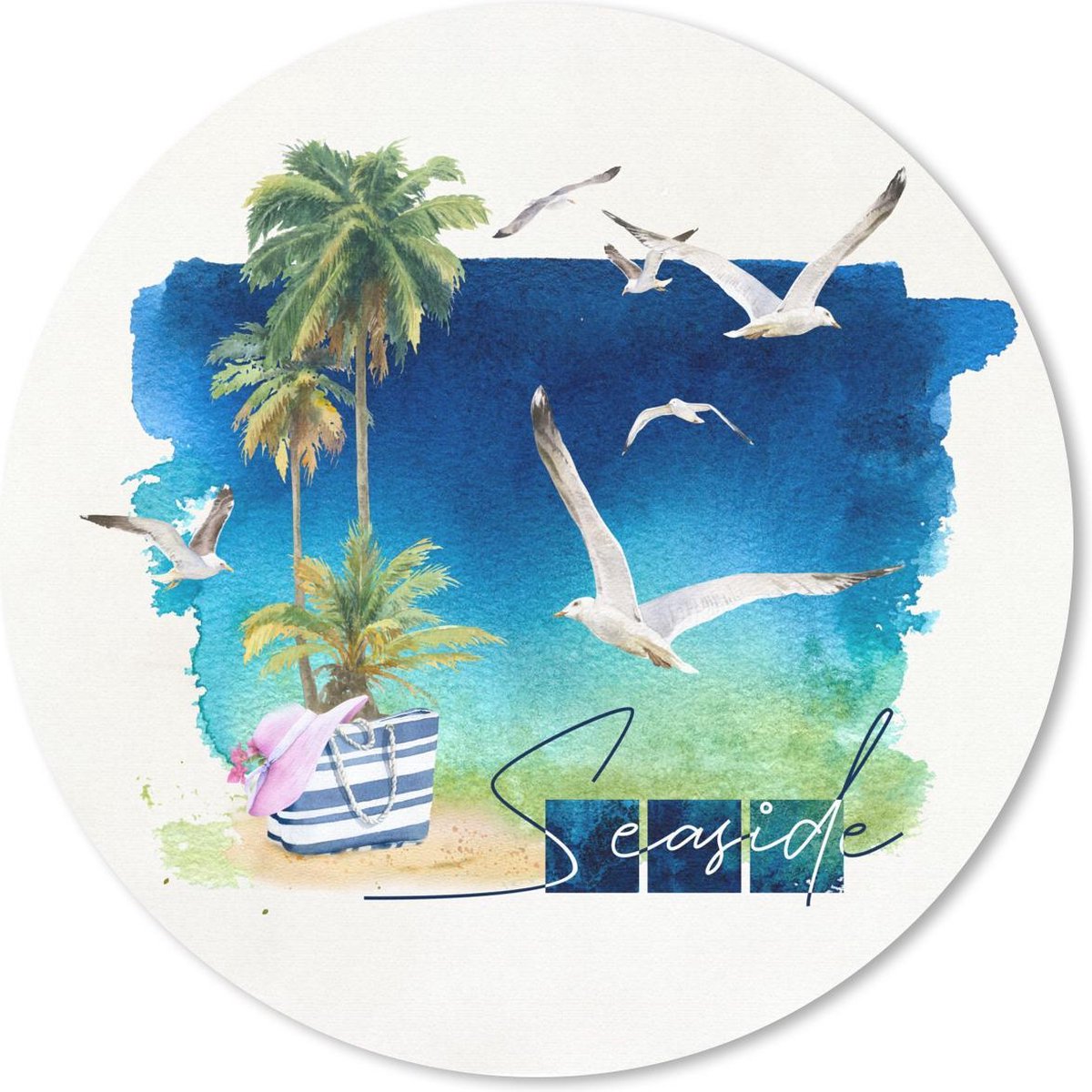Muismat rond 50x50 cm - Mousepad Strand - Vogel - Palmboom - Letters - Ronde muismatten