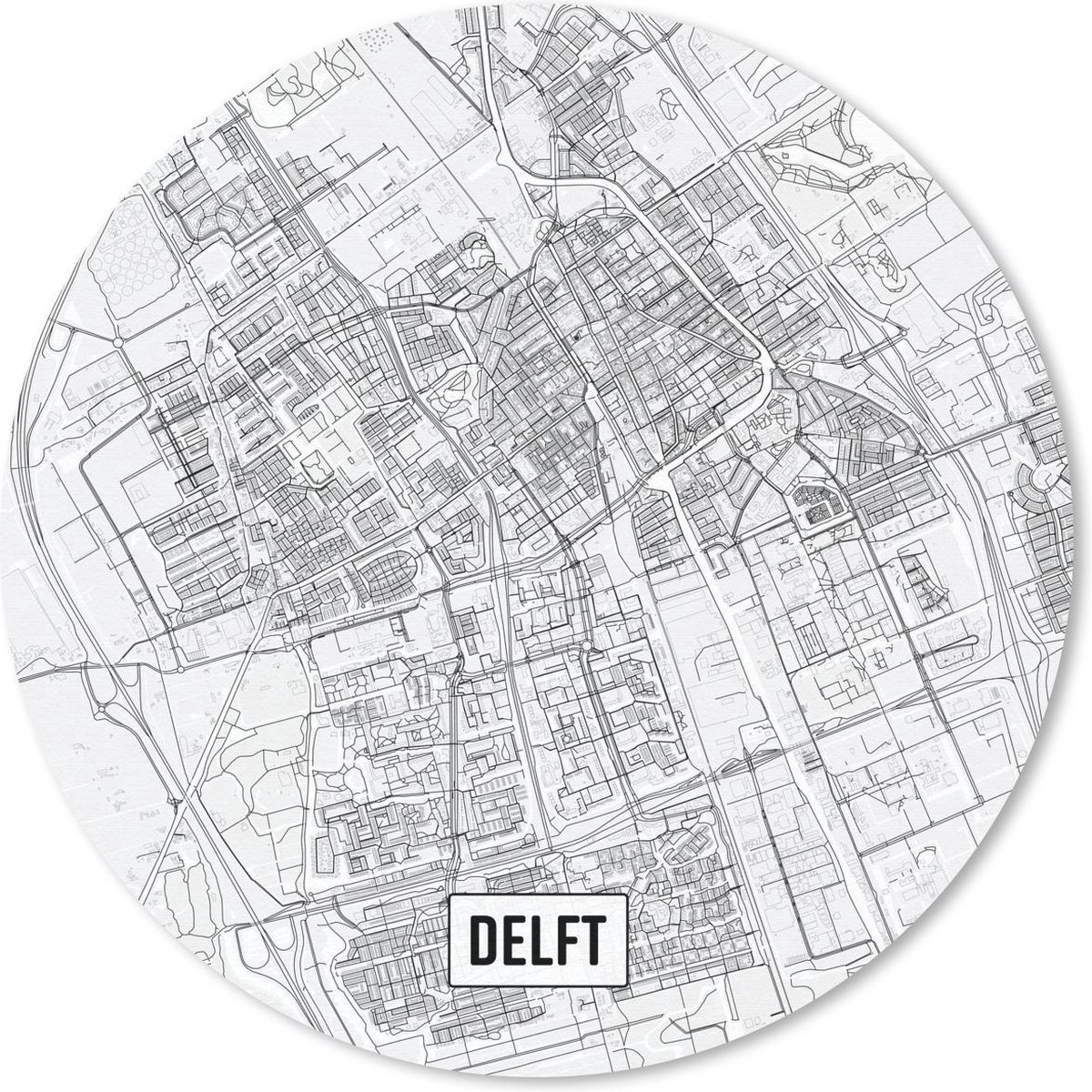 Muismat rond 40x40 cm - Mousepad Stadskaart Delft - Ronde muismatten