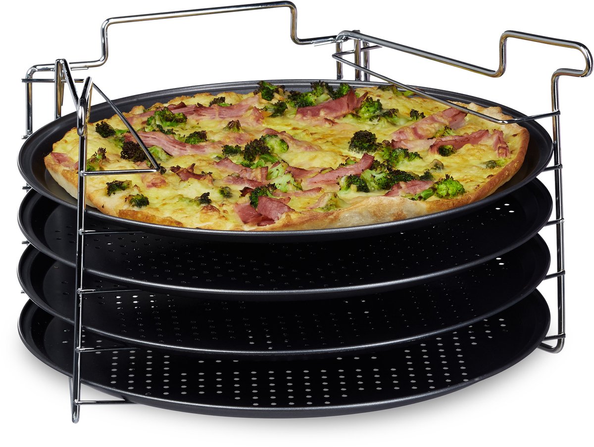 pizzaplaat met standaard - set van 4 - 20x32x32 cm - bakplaat 270°C - antiaanbaklaag - antraciet