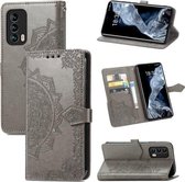 Voor Meizu 18 Mandala Bloem Reliëf Horizontale Flip Lederen Case met Houder & Drie Kaartsleuven & Portemonnee & Lanyard (Grijs)
