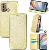 Voor Motorola Moto G60 Bloeiende Mandala Reliëf Patroon Magnetische Horizontale Flip Lederen Case met Houder & Kaartsleuven & Portemonnee (Geel)