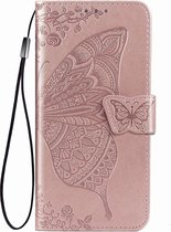 Hoesje geschikt voor Samsung Galaxy S21 - Bookcase - Pasjeshouder - Portemonnee - Vlinderpatroon - Kunstleer - Rose Goud