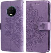 7-bloemblaadjes bloemen reliëfpatroon horizontale flip PU lederen tas met houder & kaartsleuven & portemonnee & fotolijst voor Infinix Note 7/X690 (lichtpaars)