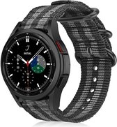 Strap-it Watch 4 & Watch 5 bandje - Samsung Galaxy Watch 4 Classic 42mm nylon gesp band - zwart/grijs - Geschikt voor Samsung Galaxy Watch 5 Pro – 44mm – 40mm & Galaxy Watch 4 40mm