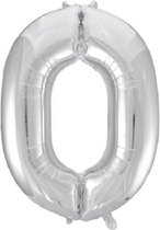 folieballon cijfer 0 zilver 86 cm