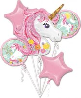 folieballonnen Magical Unicorn meisjes wit/roze 5 stuks