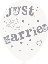 ballonnen Just Married 27,5 cm latex wit/grijs 6 stuks