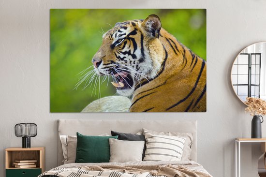 Roaring Tiger Canvas 180x120 cm - Tirage photo sur toile (Décoration murale salon / chambre) / Animaux Peintures sur toile XXL / Groot format!