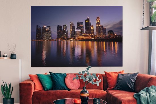 Canvas schilderij 150x100 cm - Wanddecoratie Singapore - Skyline - Water - Muurdecoratie woonkamer - Slaapkamer decoratie - Kamer accessoires - Schilderijen op canvas