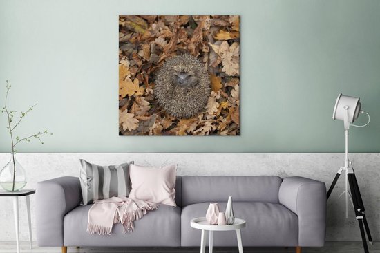 Tableau sur toile Hérisson - Automne - Forêt - 90x90 cm - Décoration murale