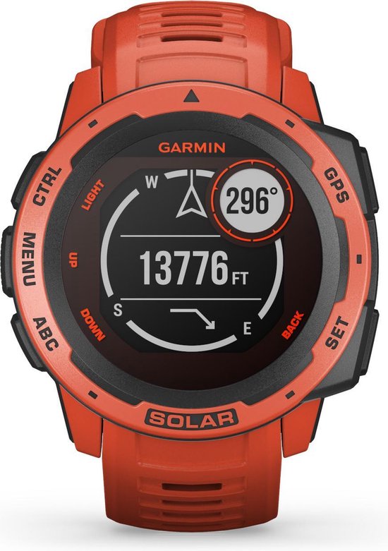 Garmin Instinct Solar Smartwatch - Robuust Sporthorloge met GPS - 10ATM Waterdicht - Flame Red