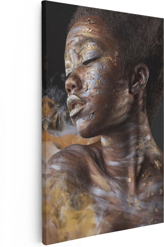 Artaza Canvas Schilderij Afrikaanse Vrouw Met Zilver En Goud - 40x60 - Poster Foto op Canvas - Canvas Print