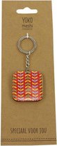 Sleutelhanger - Print - Leaves - 8.5x4cm - Rood - India - Fairtrade