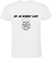 Of je worst lust Heren t-shirt | schijt aan | slagerij | slager | vlees | Wit