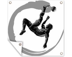 Tuindoek Een illustratie van een voetballer die een omhaal maakt - Jongens - Meisjes - Kinderen - 100x100 cm