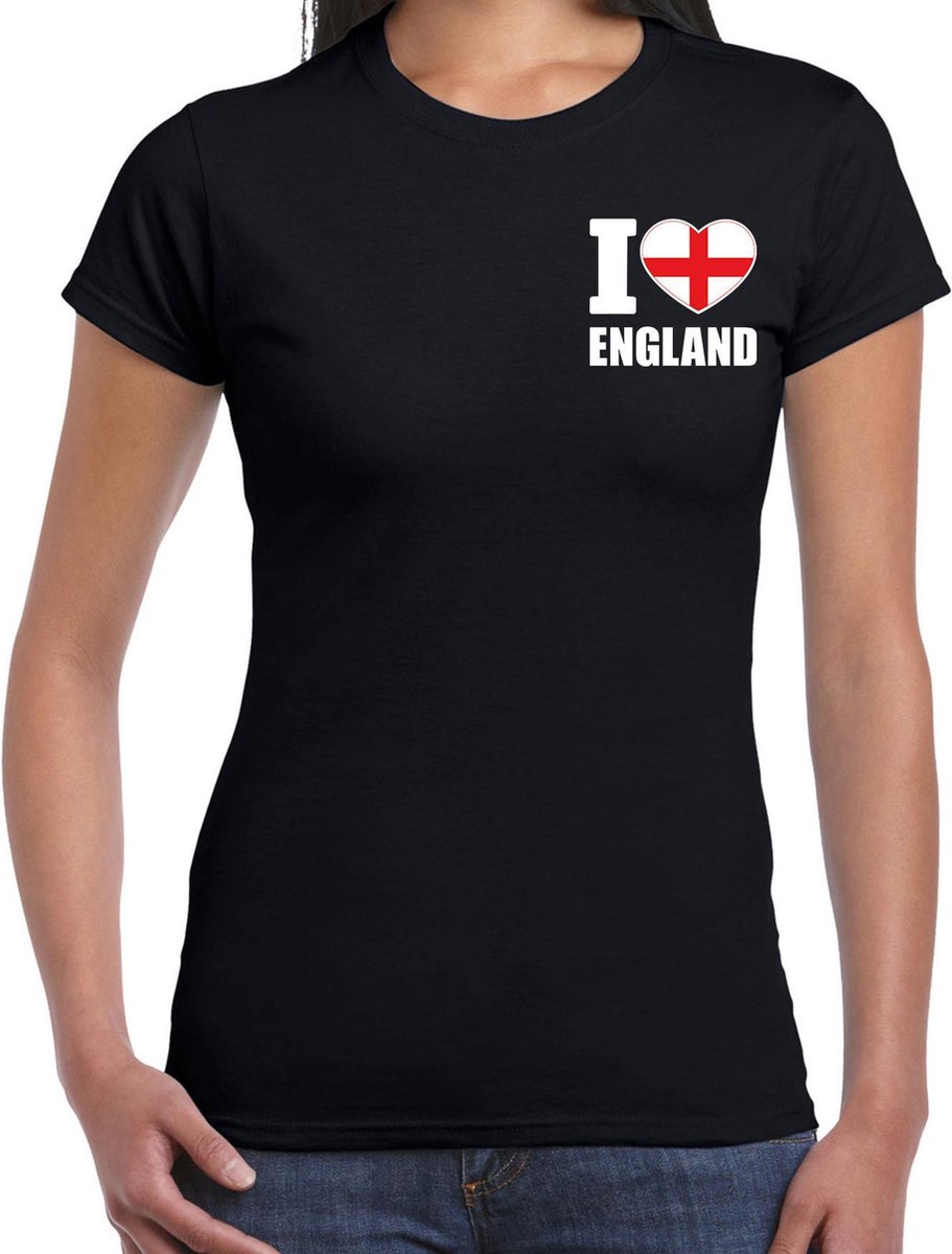 Afbeelding van product Bellatio Decorations  I love England t-shirt zwart op borst voor dames - Engeland landen shirt - supporter kleding L  - maat L