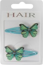Haarspeldjes klikklak 4.5cm Beschilderde Houten Vlinder - Turquoise - 2 stuks