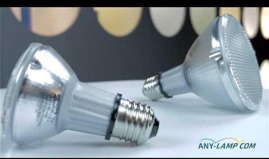 Twee Philips PAR20 lampen met metalen fitting en geribbeld glas.