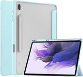 Tablet hoes geschikt voor Samsung Galaxy Tab S7 FE - Tri-Fold Transparante Cover - Met Pencil Houder - Licht Blauw