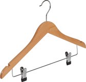 De Kledinghanger Gigant - 20 x Blouse / shirthanger beukenhout naturel gelakt met rokinkepingen en anti-slip knijpers, 44 cm