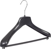 De Kledinghanger Gigant - 140 x Mantel / kostuumhanger kunststof zwart met schouderverbreding en broeklat, 36 cm