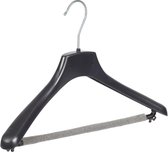 De Kledinghanger Gigant - 5 x Mantel / kostuumhanger kunststof zwart met schouderverbreding en anti-slip broeklat (2 mm schuim), 38 cm