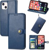 Voor iPhone 13 mini Effen Kleur Lederen Gesp Telefoon Case met Lanyard & Fotolijst & Kaartsleuf & Portemonnee & Stand Functie (Blauw)