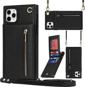 Cross-body rits vierkante TPU + PU achterkant van de behuizing met houder en kaartsleuven en portemonnee en riem voor iPhone 11 Pro Max (zwart)