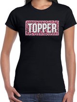 Topper t-shirt met panterprint - zwart - dames - fout fun tekst shirt / outfit / kleding 2XL