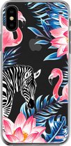 Apple iPhone X/10/XS Telefoonhoesje - Transparant Siliconenhoesje - Flexibel - Met Dierenprint - Zebra & Flamingo