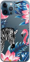 Apple iPhone 12 Pro Max Telefoonhoesje - Transparant Siliconenhoesje - Flexibel - Met Dierenprint - Zebra & Flamingo