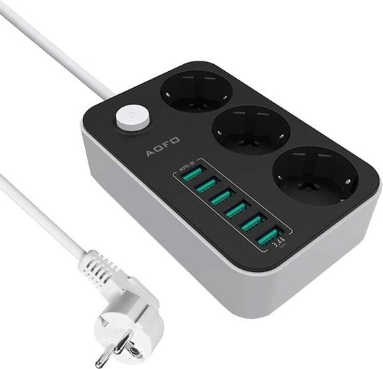 Stekkerdoos ontmoet usb – Zinaps Power Strip Socket Adapter 3 Way schakelbaar met 6 USB (5 V / 3.4 A, 17 W) Schakelbare meervoudige Socket…