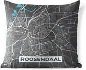 Buitenkussen - Plattegrond - Roosendaal - Grijs - Blauw - 45x45 cm - Weerbestendig - Stadskaart