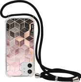 Casetastic Apple iPhone 12 / iPhone 12 Pro Hoesje met koord - Lanyard Case - Soft Pink Gradient Cubes Print