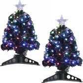 2x stuks fiber optic kerstbomen/kunst kerstbomen met gekleurde lampjes 45 cm - Kunstbomen/kerstbomen met lampjes/lichtjes