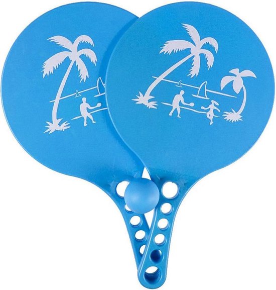 Kunststof beachball set blauw - Strand balletjes - Rackets/batjes en bal - Tennis ballenspel