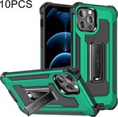 10 PCS Knight Jazz PC + TPU schokbestendige beschermhoes met opvouwbare houder voor iPhone 12 Pro Max (donkergroen)