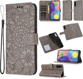 Voor Samsung Galaxy A70s Huid Voelen Reliëf Zonnebloem Horizontale Flip Lederen Case met Houder & Kaartsleuven & Portemonnee & Lanyard (Grijs)