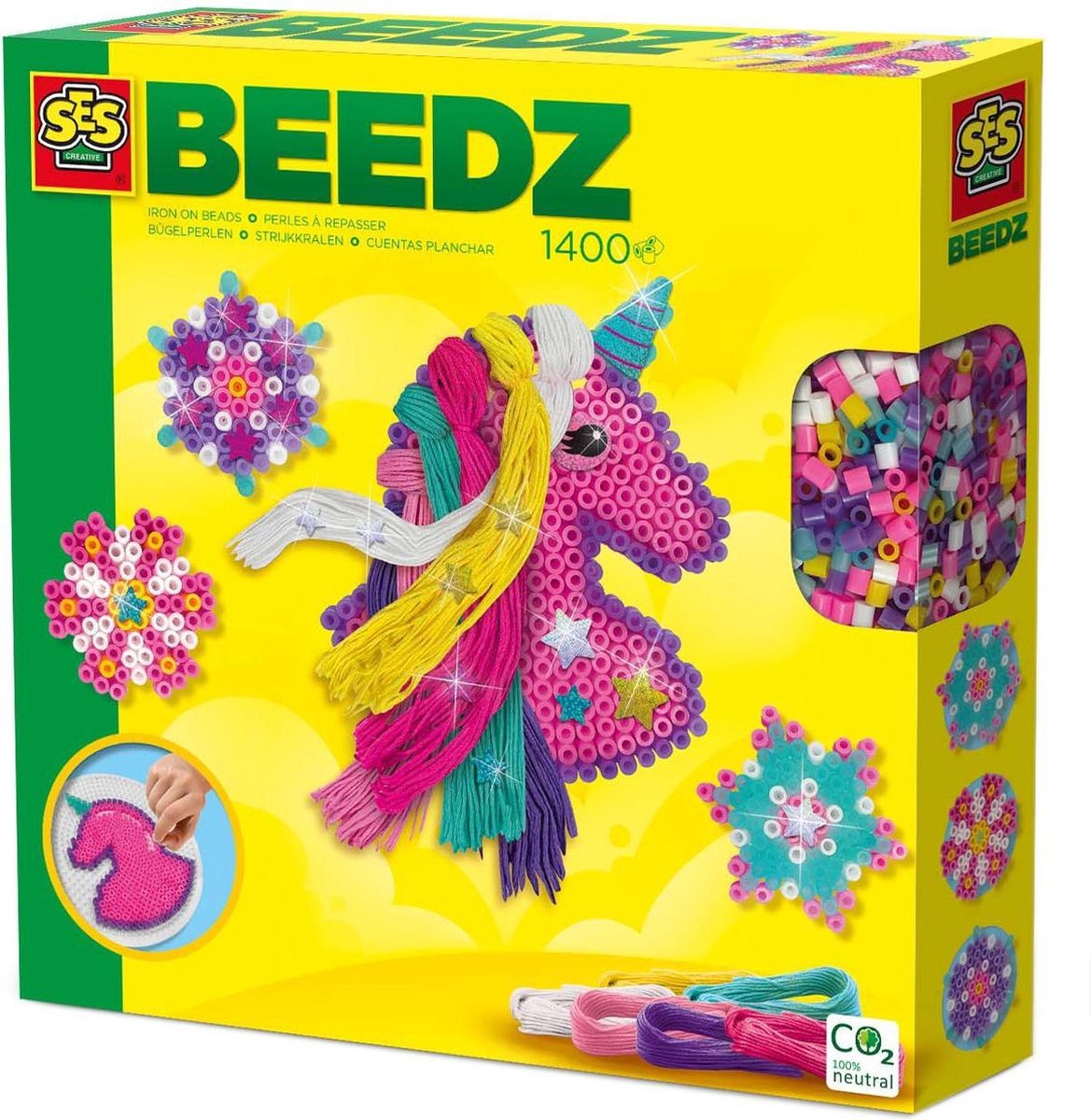 SES Beedz - Strijkkralen met legbord - grondplaat, 1400 strijkkralen en strijkvel - eenhoorn met manen - unicorn - met stickers en garen - PVC vrij — cadeau in Spellen & Speelgoed - foto 3