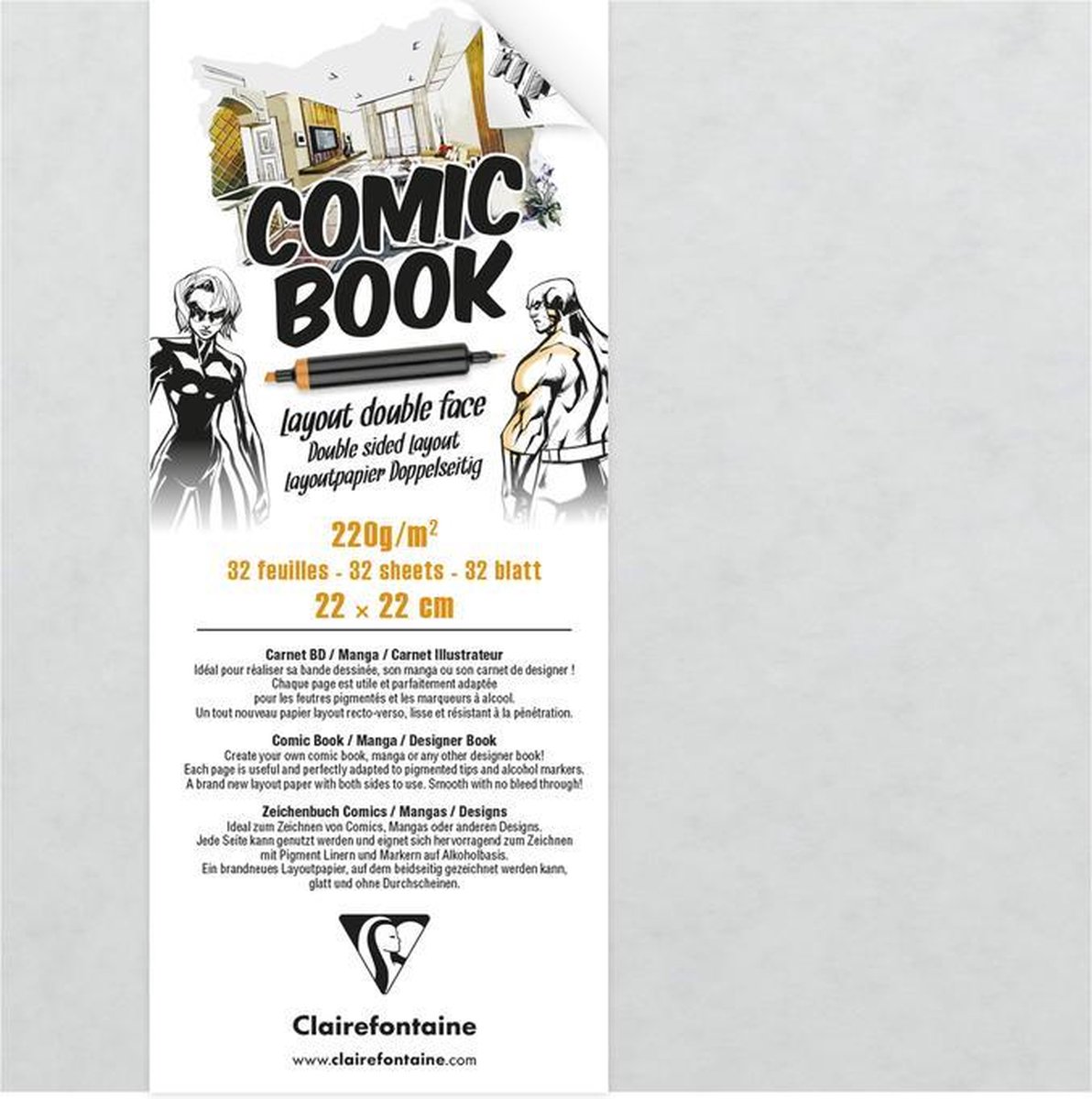 Clairefontaine Comic Book – Formaat 22 x 22cm - Dik, super glad papier