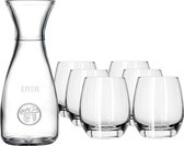 Carafe/pichet en Verres avec couvercle de 1 litre avec 6x verres/verres à eau 330 ml