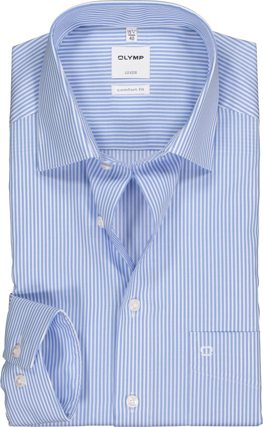 OLYMP Luxor comfort fit overhemd - lichtblauw gestreept - Strijkvrij - Boordmaat: