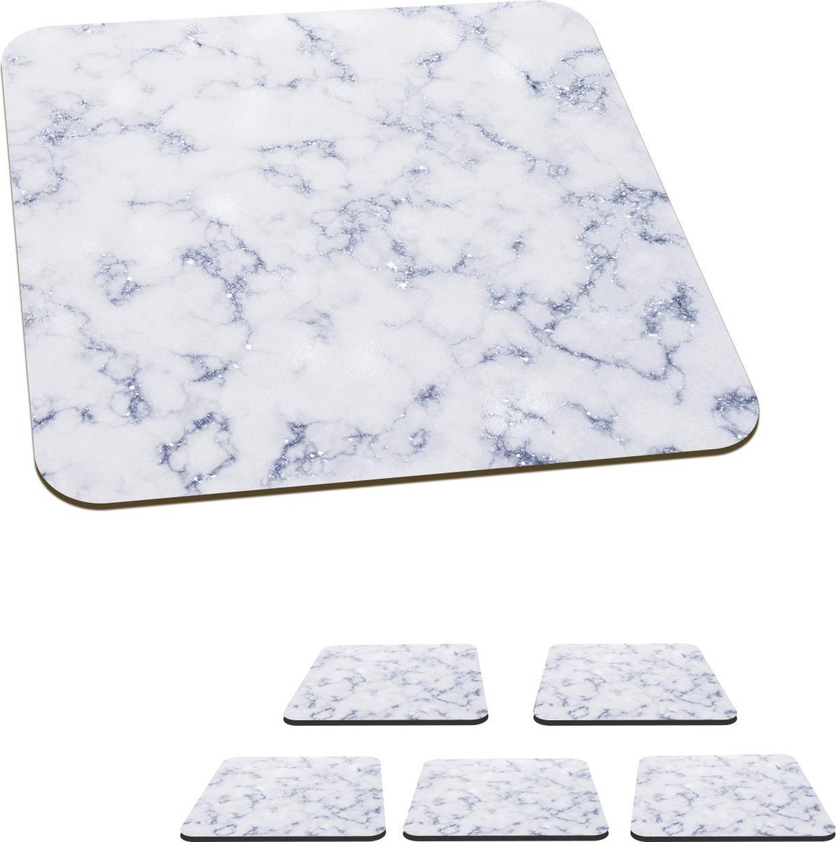 Onderzetters voor glazen - Marmer - Wit - Blauw - 10x10 cm - Glasonderzetters - 6 stuks