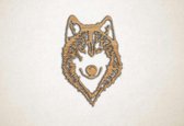 Wanddecoratie - Husky hoofd - hond - M - 89x60cm - Eiken - muurdecoratie - Line Art