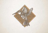 Line Art - Kolibrie 3 met achtergrond - XS - 25x27cm - Eiken - geometrische wanddecoratie