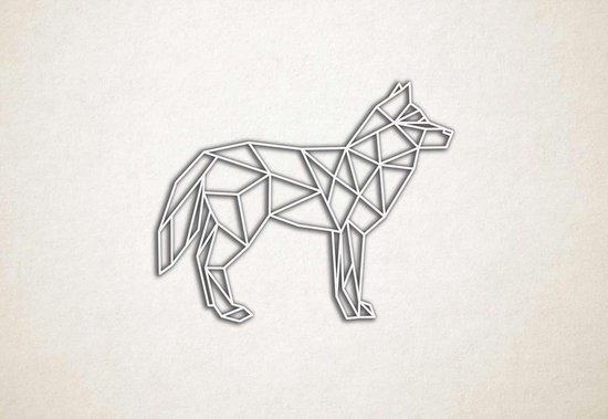 Line Art - Wolf 11 - M - 60x76cm - Wit - geometrische wanddecoratie