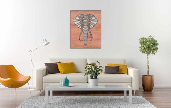 Line Art - Elephant square 3 - M - 74x60cm - Multiplex - décoration murale géométrique