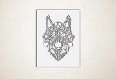 Line Art - Wolf vierkant 6 - S - 59x45cm - Wit - geometrische wanddecoratie